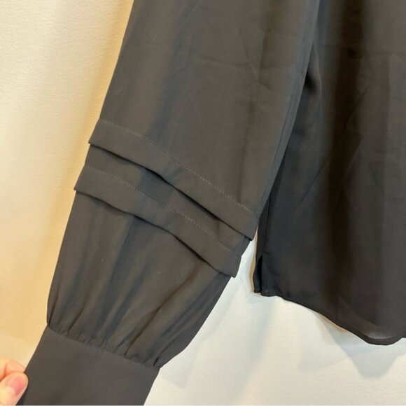 Laura #101300 Button Detail Long Sleeve Blouse Black - Picture 7 of 12